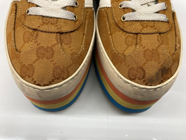 アディダス adidas × グッチ GUCCI 22SS ガゼル GAZELLE 707873 UWV20 ローカット 厚底 GG モノグラム GG柄 総柄 ベージュ系 HQ7085 レディース靴 スニーカー マルチカラー 25.5cm 104S-994