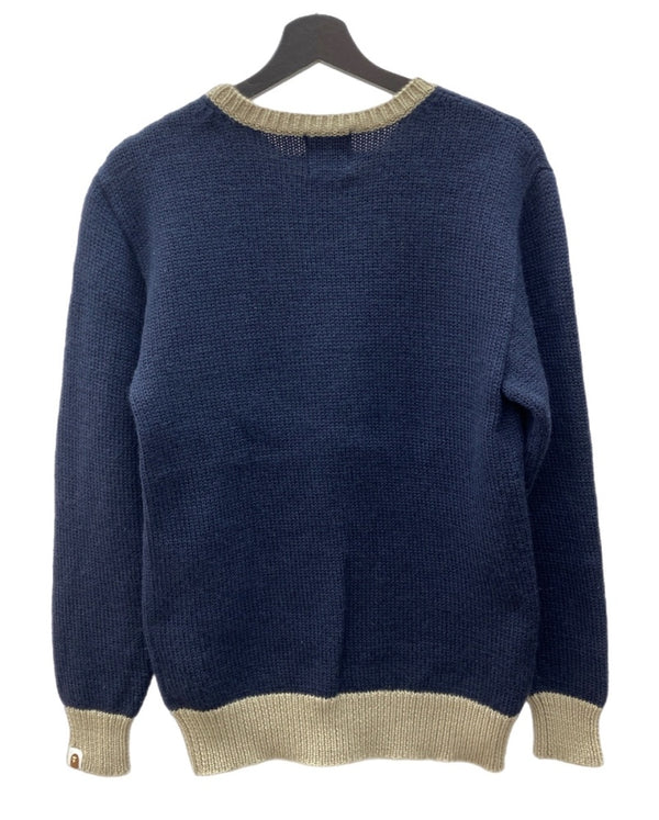 アベイシングエイプ A BATHING APE GORILLA WOOL ゴリラ ウール ニット セーター 紺 セーター 刺繍 ネイビー Mサイズ 104MT-1925