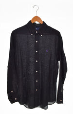 ラルフローレン RalphLauren CUSTM FIT カスタムフィット BDシャツ ボタンダウンシャツ リネン 長袖シャツ ブラック Lサイズ 103MT-2655