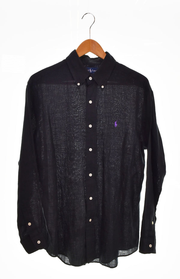 ラルフローレン RalphLauren CUSTM FIT カスタムフィット BDシャツ ボタンダウンシャツ リネン 長袖シャツ ブラック Lサイズ 103MT-2655