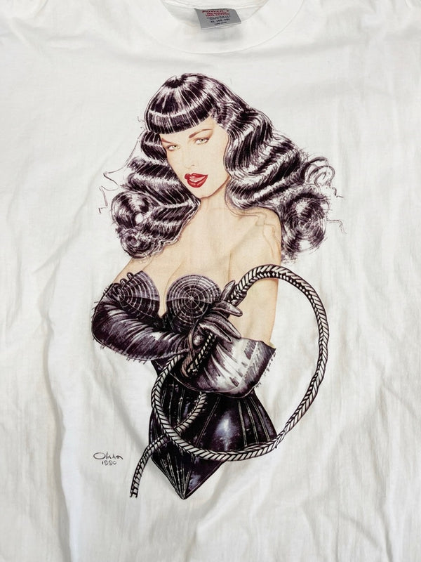 ヴィンテージ vintage 90s 1990 Art of Olivia BETTIE PAGE オリビア アートTシャツ ベティペイジ 白 US古着 XL Tシャツ ホワイト LLサイズ 101MT-4671