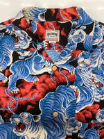 ヒューストン HOUSTON ALOHA SHIRT アロハ シャツ ウッドボタン オープンカラー ハワイアン タイガー 百虎 虎 開襟 半袖 青 ブルー 41022 半袖シャツ 総柄 マルチカラー Lサイズ 104MT-2331