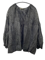 クロスアンドクロス Cloth&Cross リネン レース ブラウス 半袖カットソー ブラック 601LT-15