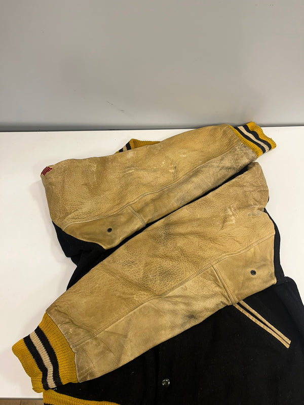 ヴィンテージ vintage 60's～ 60年代 LIPPMANS ウール スタジャン バーシティジャケット アワードジャケット インディアンヘッド 袖レザー ツートン イエロー 42 ジャケット ネイビー 101MT-5453