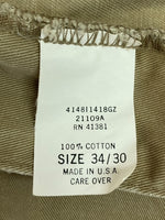 ダブルアールエル RRL 90s TACK CHINO PANTS タック チノ パンツ ジップフライ ワーク トラウザーズ 三ツ星タグ USA製 Ralph Lauren 薄茶 無地 チノパン ベージュ 34×30 104MB-344