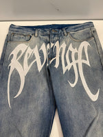 リベンジ REVENGE デニムパンツ インディゴ 刺繍ロゴ y2k 青 デニム ブルー Sサイズ 101MB-760