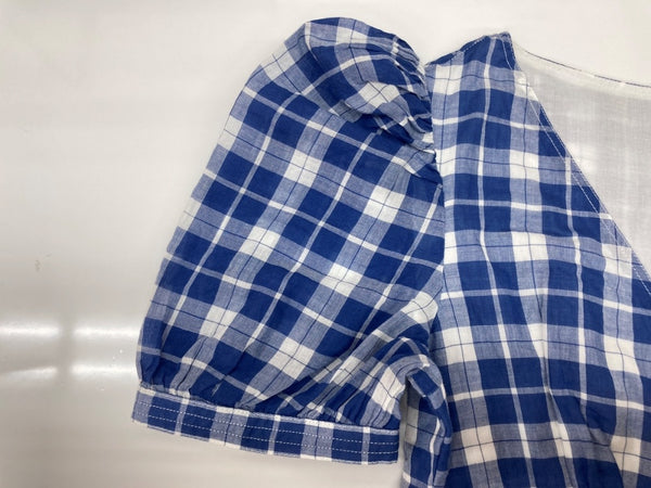 ラルフローレン RalphLauren ポロ POLO 現行タグ プラッド コットン Vネック ドレス Aライン アンクル丈 パフドスリーブ インド製 BLUE 青 211845958001 ワンピース ギンガムチェック ブルー SIZE0 104LT-194