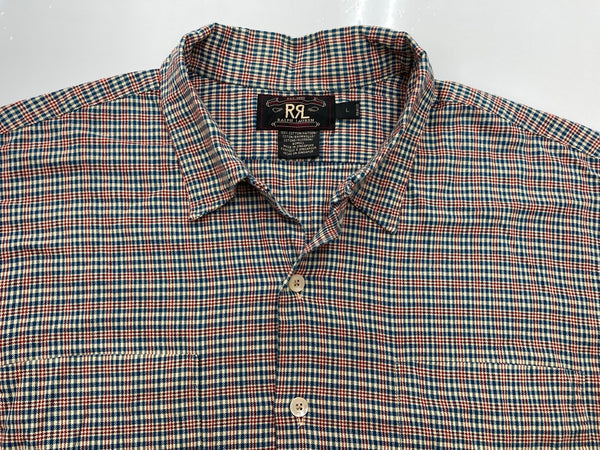 ダブルアールエル RRL 90s 90年代 三ツ星タグ オープンカラー 開襟 ボックス ポケット  長袖シャツ チェック マルチカラー Lサイズ 104MT-2059