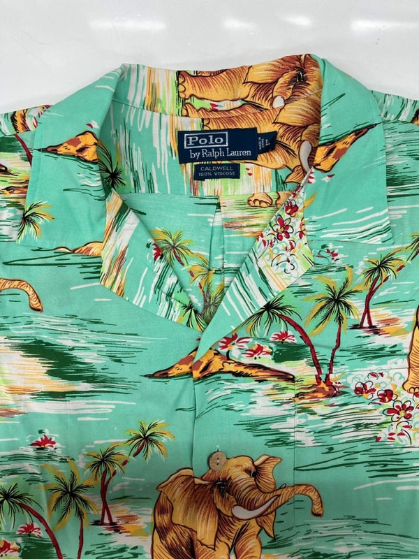 ラルフローレン RalphLauren OPEN COLLAR SHIRT オープン カラー シャツ CALDWELL アロハ ハワイアン 半袖 開襟 緑 半袖シャツ 総柄 グリーン Lサイズ 104MT-1709