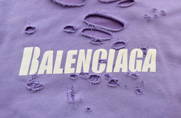 バレンシアガ BALENCIAGA  21SS Caps Destroyed Hoodie キャップス デストロイド フーディ ダメージ 加工 プルオーバー 659403 パーカ パープル Mサイズ 103MT-1729