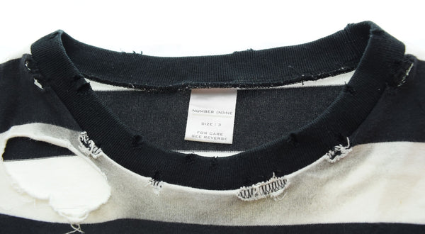 ナンバーナイン  NUMBER (N)INE 02SS モダンエイジ期 ルーズサイズ ボーダー 長袖カットソー クラッシュ加工 アーカイブ 3 ロンT ブラック 103MT-2494