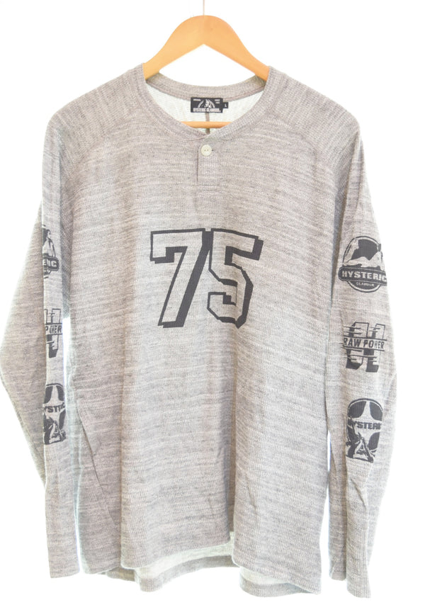 ヒステリックグラマー HYSTERIC GLAMOUR ヘンリーネック 長袖カットソー 02182CS02 ロンT グレー Lサイズ 103MT-3133