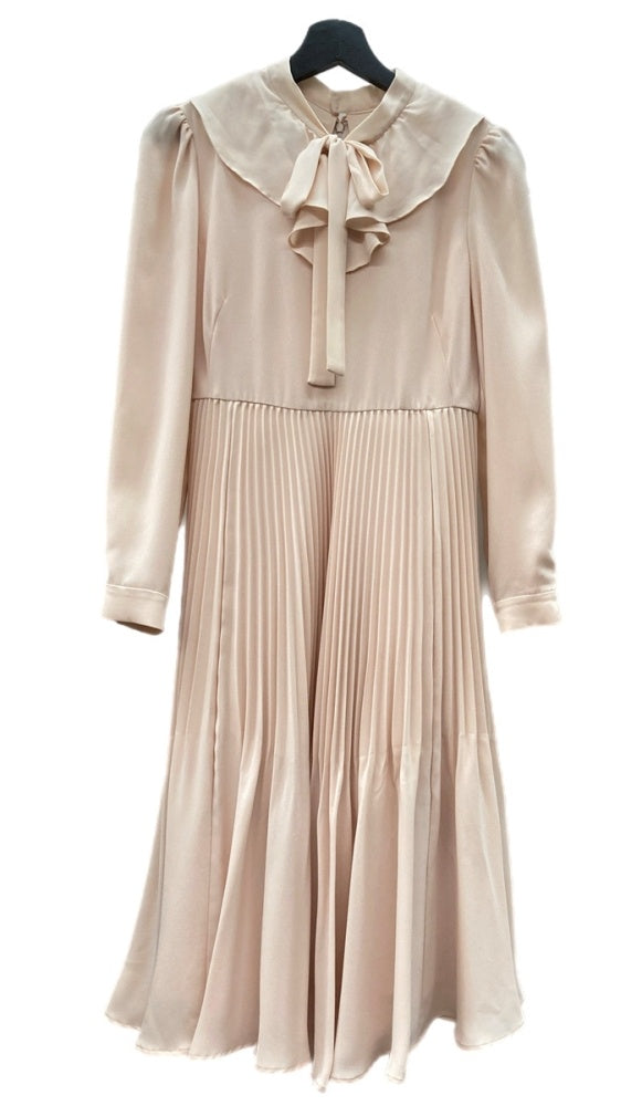 セルフォード ボウタイプリーツ ワンピース フレア タック ベージュ 38 セルフォード CELFORD ボウタイ プリーツ ワンピース ドレス DRESS
