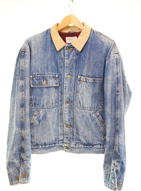 ラルフローレン RalphLauren 80's 90's 白タグ ショート エンジニア ジャケット コーデュロイ襟  ジャケット ブルー Mサイズ 103MT-3531