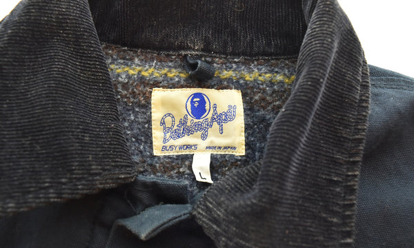 アベイシングエイプ A BATHING APE  00s 襟コーデュロイ ブランケットカバーオール ジャケット ネイビー Lサイズ 103MT-3516