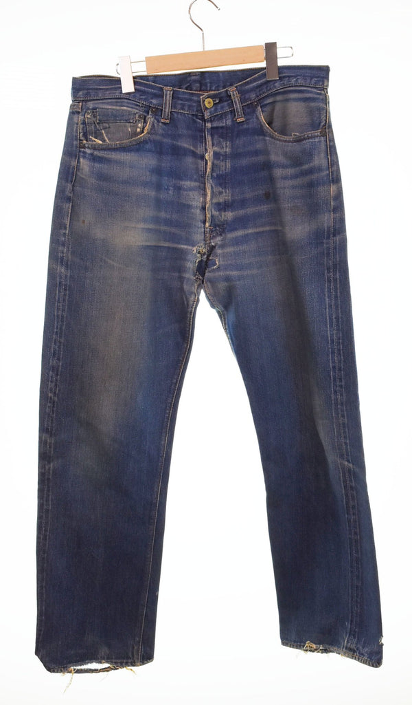 リーバイス Levi's 70's 501 BIG E 後期 ボタン裏 6 両面不均等V 通常R セルヴィッジ裏両面シングル 平行ステッチ 股下リペア VINTAGE ヴィンテージ デニム ブルー 103MB-573