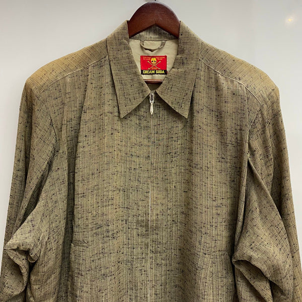 【曜日割引対象外】 クリームソーダ CREAM SODA 80's 90's 金タグ ジップアップ ブルゾン レーヨン かすり ジャケット ベージュ 201MT-4784 VB