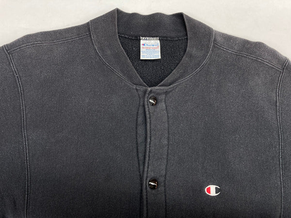 チャンピオン Champion 90's REVERSE WEAVE リバースウィーブ  刺繍タグ ヴィンテージ 目付き スナップ カーディガン 黒 スウェット 刺繍 ブラック Mサイズ 104MT-674