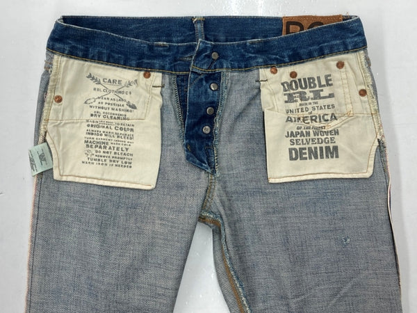 ダブルアールエル RRL DENIM PANTS デニム パンツ ボタンフライ ジーパン ジーンズ USA製 Ralph Lauren インディゴ 青 ロゴ デニム ブルー 29/34 104MB-237