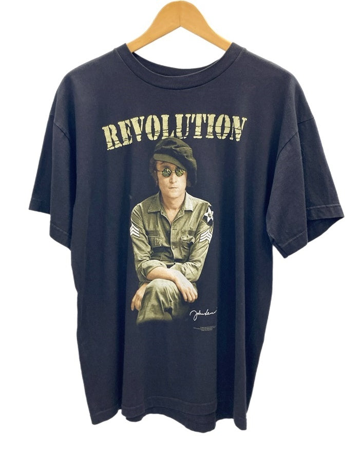 バンドTシャツ BAND-T 90s John Lennon T-shirt ジョンレノン ヴィンテージTシャツ 黒 レボリューション  REVOLUTION Tシャツ プリント ブラック Lサイズ 101MT-2383 | 古着通販のドンドンサガール