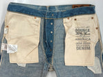 ダブルアールエル RRL DENIM PANTS デニム パンツ ボタンフライ ダメージ加工 ジーパン ジーンズ USA製 Ralph Lauren インディゴ 青 ロゴ R41RB07 デニム ブルー サイズ 33 104MB-214