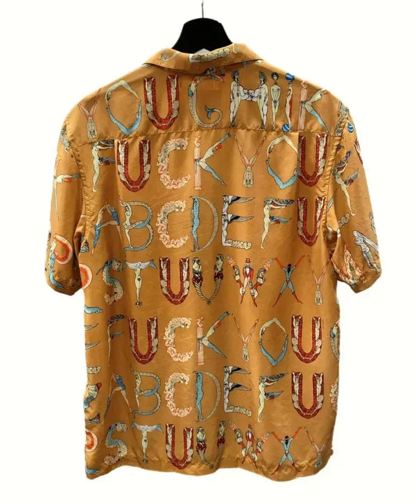 シュプリーム SUPREME 18SS Alphabet Silk Shirt アルファベット シルク シャツ オープンカラーシャツ 黄 半袖シャツ 総柄 イエロー Mサイズ 104MT-1632