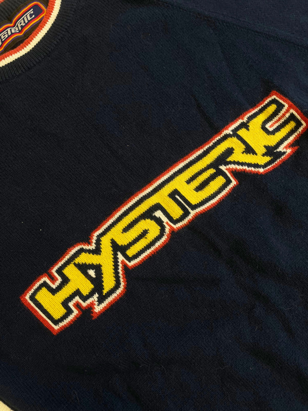 ヒステリックグラマー HYSTERIC GLAMOUR HYSTERIC ヒステリック 半袖ニットカットソー ロゴ ライン 紺 赤 半袖カットソー ネイビー フリーサイズ 101LT-255