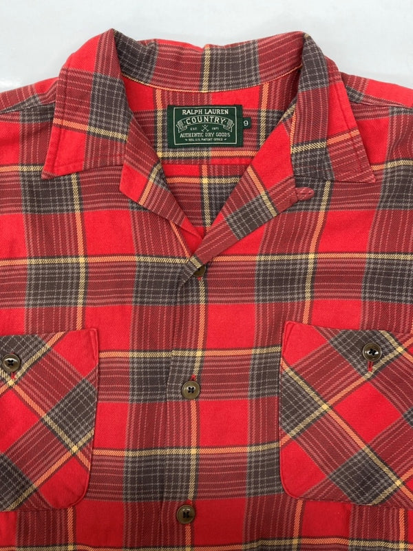 ラルフローレン RalphLauren POLO COUNTRY 90s FLANNEL SHIRT フランネル シャツ ネルシャツ インパクト21 開襟 長袖 赤 サイズ 9 長袖シャツ チェック レッド 104MT-2271