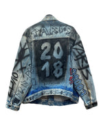 バレンシアガ BALENCIAGA 18AW GRAPHIC DENIM JACKET グラフィック デニム ジャケット Gジャン オーバーサイズ インディゴ 青 534556 TBP33 サイズ 44 ジャケット 総柄 ブルー 104MT-1857