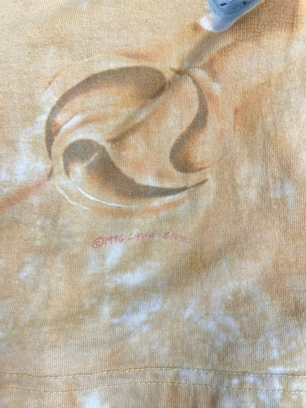 US US古着 90s ©1996 ヴィンテージ Vintage LIQUID BLUE 総柄 アニマルTシャツ 海 ビーチ ウミガメプリント  Tシャツ ブルー Lサイズ 101MT-4835