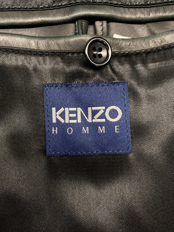 ケンゾー KENZO HOMME LEATHER LONG COAT レザー ロング コート ボタン アーカイブ 本革 アウター ジャケット 黒 ジャケット 無地 ブラック Lサイズ 104MT-1794