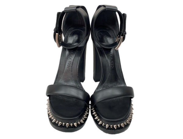 アレキサンダー・マックイーン Alexander McQueen スパイクソール サンダル ハイヒール ブロックハイヒール スタッズ オープントゥ カーフレザー イタリア製 BLACK 黒 18176123 レディース靴 サンダル ストラップ ブラック SIZE39 104S-992