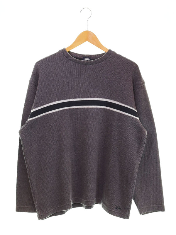 ステューシー STUSSY 90s 90's OLD STUSSY 紺タグ USA製 ライン ボーダー コットンニット スウェット 90年代 セーター グレー Sサイズ 103MT-2632