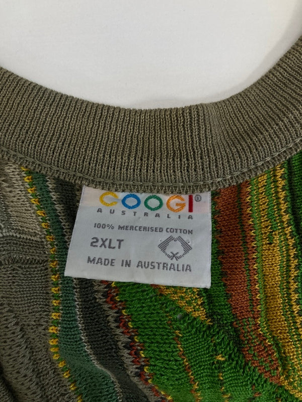 クージー COOGI AUSTRALIA 3D KNIT 3Dニット 総柄 Vネック グリーン系 イエロー系 2XLT セーター マルチカラー 101MT-3546