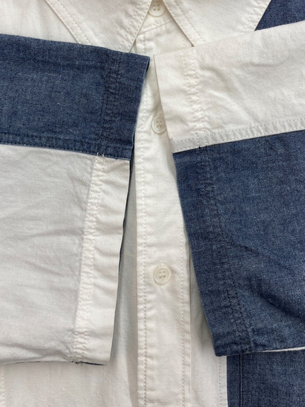 ヨウジヤマモト Yohji Yamamoto POUR HOMME PATCHWORK S/S SHIRT パッチワーク 半袖シャツ ボタン 白 紺 HU-B62-807 サイズ 2 半袖シャツ ロゴ ホワイト 104MT-1641