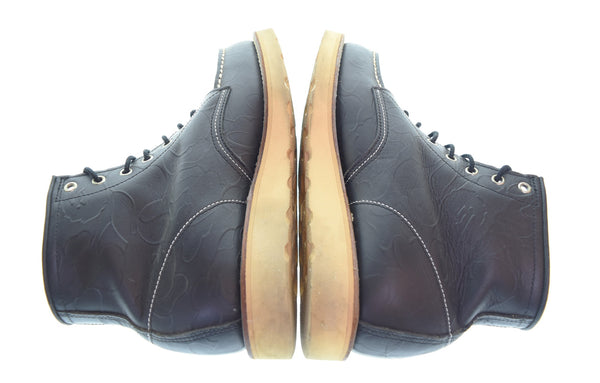 アベイシングエイプ A BATHING APE  サル カモ柄 型押し レースアップブーツ メンズ靴 ブーツ ワーク ブラック 8 103S-1255