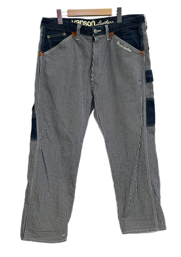 バンソン VANSON Leathers ヒッコリー デニム ペインターパンツ ワークパンツ ジーンズ カーゴパンツ ネイビー 38インチ 101MB-645