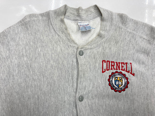 チャンピオン Champion 90's REVERSE WEAVE リバースウィーブ  刺繍タグ ヴィンテージ カレッジ スナップ カーディガン CORNELL 灰色 スウェット 刺繍 グレー Mサイズ 104MT-679