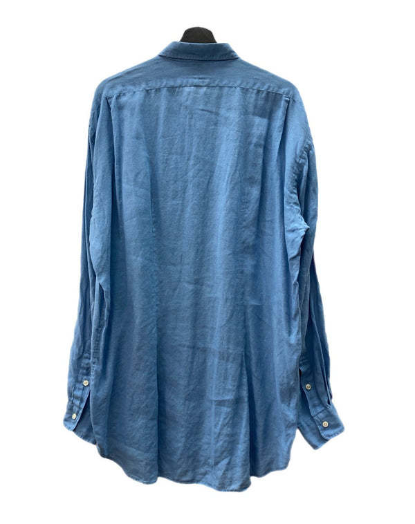 ラルフローレン Ralph Lauren LOWELL SPORT リネンシャツ 片ポケ ポケット 刺繍 ポニー 青 長袖シャツ ロゴ ブルー 104MT-2057