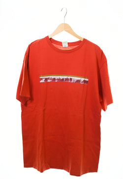 パタゴニア PATAGONIA USA製 90s Beneficial ロゴ プリント 半袖Tシャツ 赤 Tシャツ プリント レッド Lサイズ 103MT-664