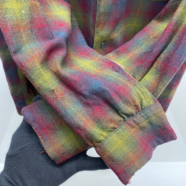 【曜日割引対象外】 ペンドルトン Pendleton 60's オンブレ チェック ボードシャツ エルボーパッチ ウール 長袖シャツ ワインレッド XLサイズ 201MT-4722 VB