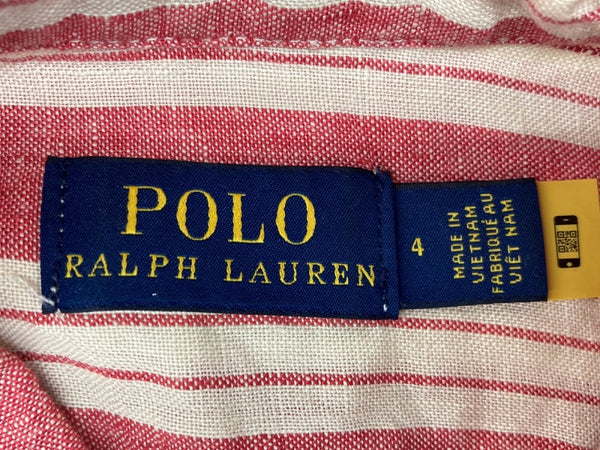 ラルフローレン RalphLauren ポロ POLO 23SS 現行タグ ストライプドベルテッド リネン ミディシャツ ドレス SHIRT LINEN 麻 DRESS ロング丈 RED 赤 BEIGE ベージュ ワンピース ストライプ レッド SIZE4 104LT-188