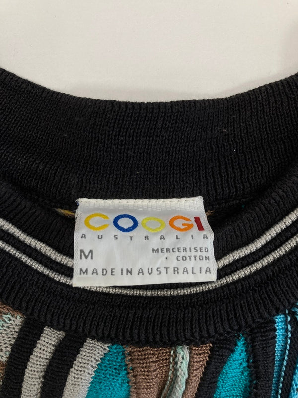 クージー COOGI AUSTRALIA 3D KNIT 3Dニット 総柄 クルーネック 水色系 ブラウン系 セーター マルチカラー Mサイズ 101MT-3544