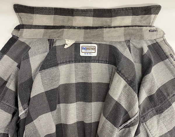 【曜日割引対象外】 ファイブブラザー FIVE BROTHER 80's ネルシャツ グレー USA製 長袖シャツ ブラック Mサイズ 201MT-4515 VB