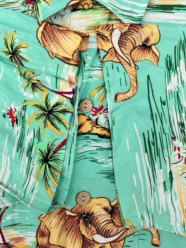 ラルフローレン RalphLauren OPEN COLLAR SHIRT オープン カラー シャツ CALDWELL アロハ ハワイアン 半袖 開襟 緑 半袖シャツ 総柄 グリーン Lサイズ 104MT-1709