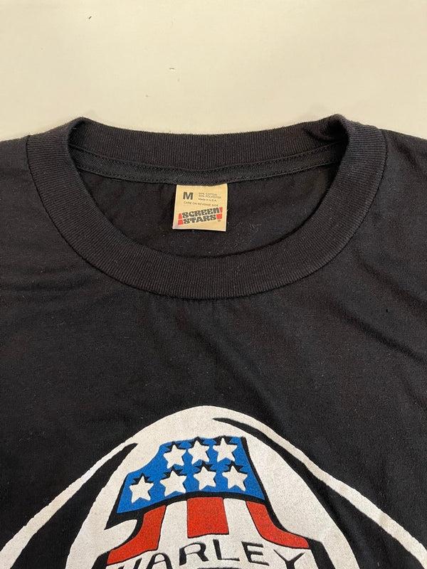 ハーレーダビッドソン Harley-Davidson 80s 80's SCREEN STARS USA製 スカルローズ プリントTシャツ ヴィンテージ Tシャツ ブラック Mサイズ 101MT-4934