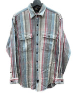 ダブルアールエル RRL 90s 三ツ星タグ ヘビーネルシャツ SHIRT フランネル ステンカラー フロントボタン ヴィンテージ VINTAGE ラルフローレン RALPH LAUREN コットン シンガポール製 ブルー系 長袖シャツ チェック マルチカラー Lサイズ 104MT-2039