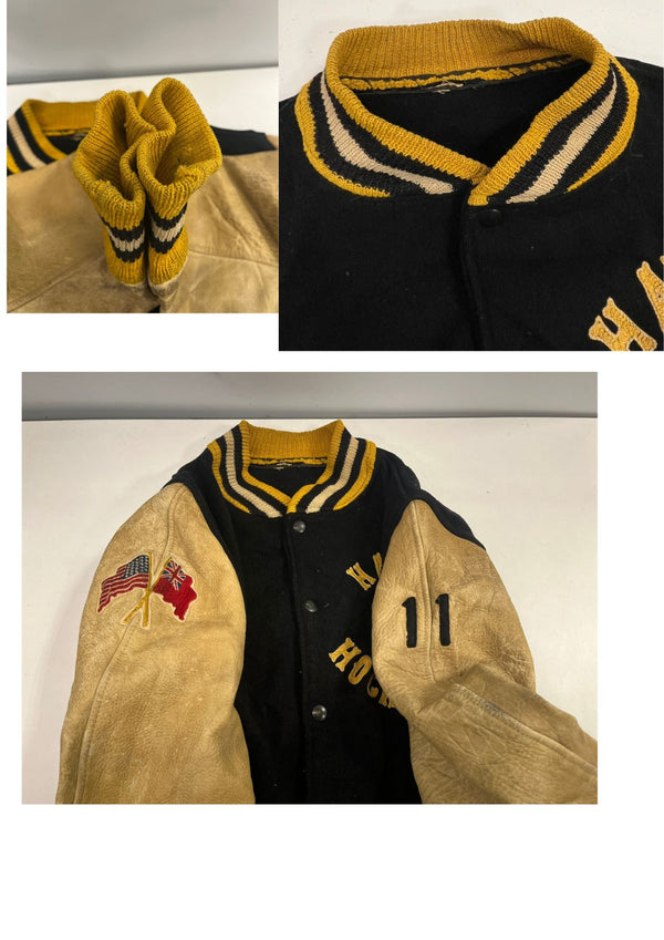 ヴィンテージ vintage 60's～ 60年代 LIPPMANS ウール スタジャン バーシティジャケット アワードジャケット インディアンヘッド 袖レザー ツートン イエロー 42 ジャケット ネイビー 101MT-5453