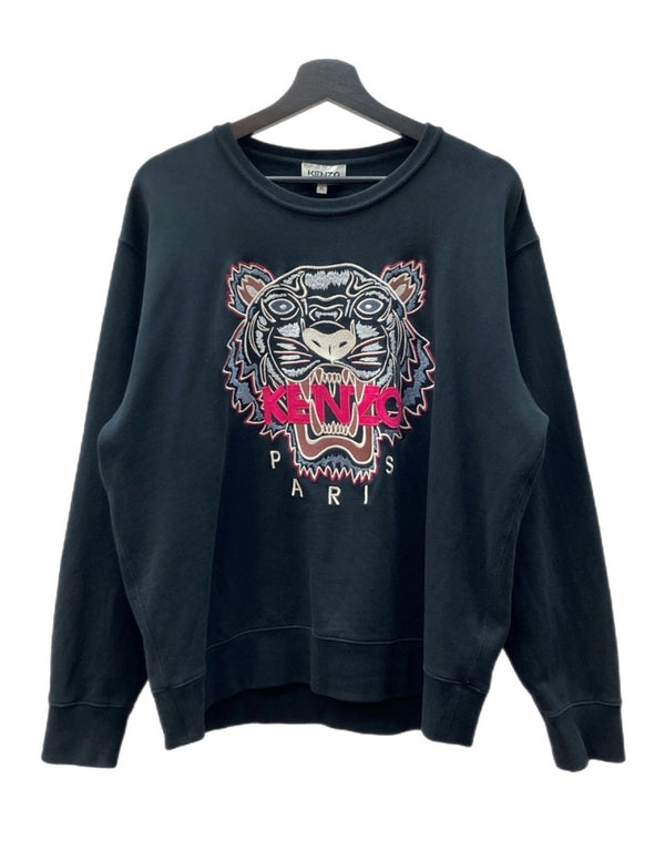 ケンゾー KENZO LOGO SWEATSHIRT ロゴ スウェット クルーネック 虎柄 トレーナー 長袖 黒 FA62SW8244XA スウェット 刺繍 ブラック XLサイズ 104MT-1628