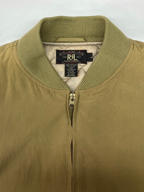ダブルアールエル RRL 90s FLIGHT JACKET フライト ジャケット キルティング MA-1 ジップアップ 三ツ星タグ Ralph Lauren 緑 ジャケット 無地 カーキ Lサイズ 104MT-1402